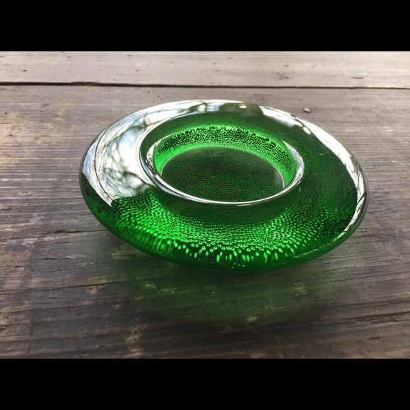 MCM Disc Shape Green Glass Stipled Candleholder - Picture 3 of 11